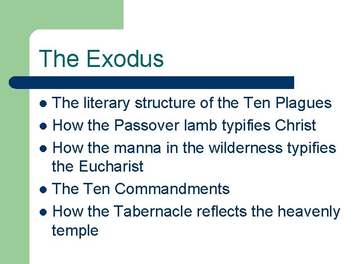 The Exodus The literary structure of the Ten Plagues l How the Passover lamb