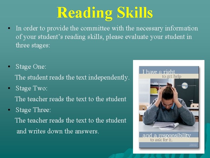 Reading Skills • In order to provide the committee with the necessary information of