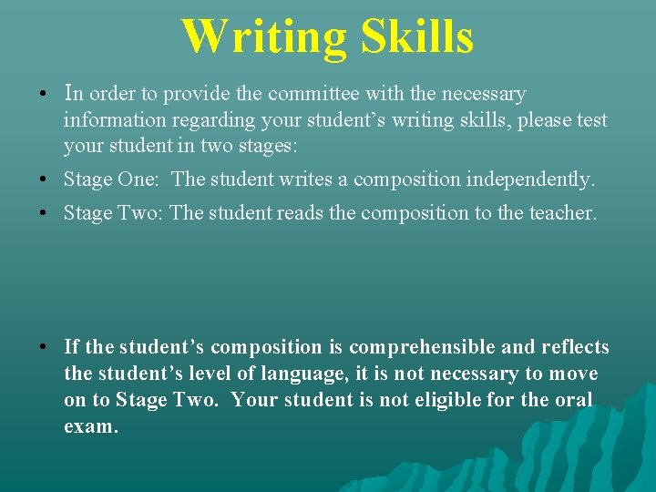 Writing Skills • In order to provide the committee with the necessary information regarding