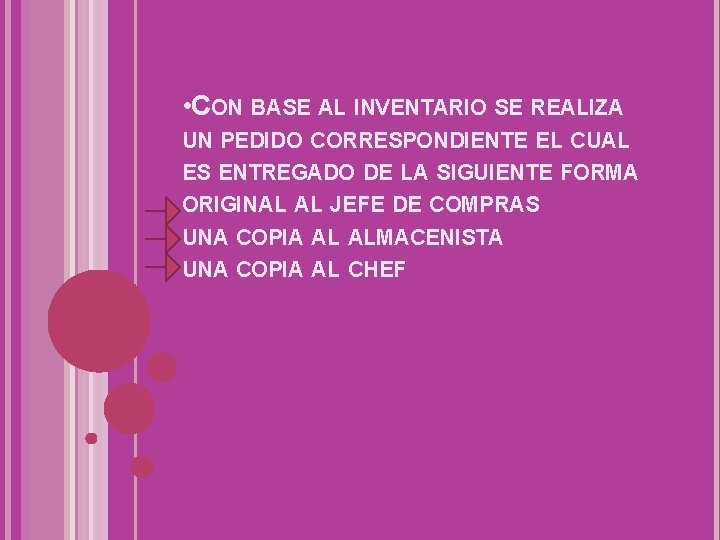 • CON BASE AL INVENTARIO SE REALIZA UN PEDIDO CORRESPONDIENTE EL CUAL ES • CON BASE AL INVENTARIO SE REALIZA UN PEDIDO CORRESPONDIENTE EL CUAL ES