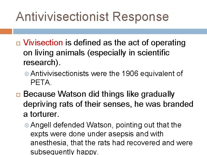 Antivivisectionist Response Vivisection is defined as the act of operating on living animals (especially