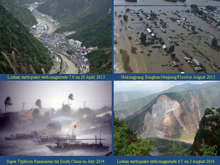 Lushan earthquake with magnitude 7. 0 on 20 April 2013 Heilongjiang Songhua Nenjiang Flood