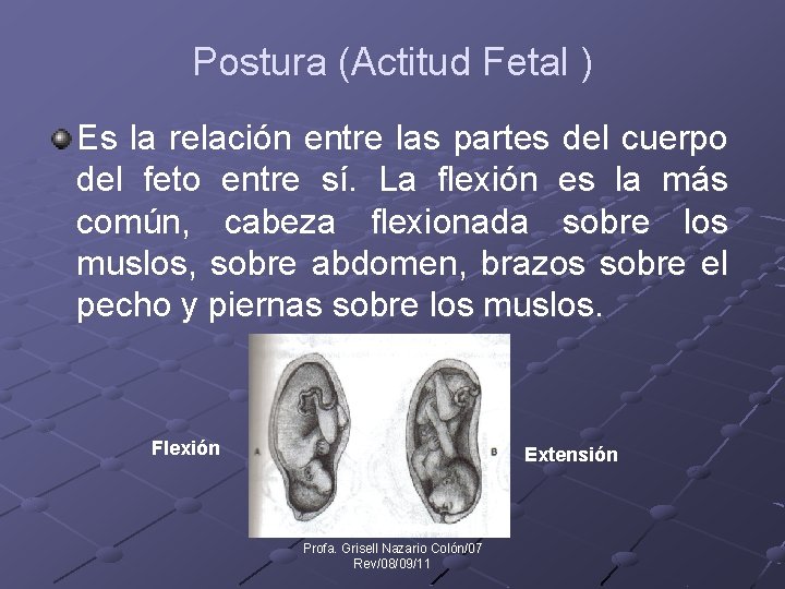 Postura (Actitud Fetal ) Es la relación entre las partes del cuerpo del feto