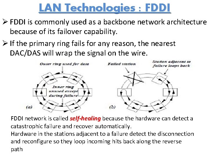 LAN Technologies : FDDI Ø FDDI is commonly used as a backbone network architecture