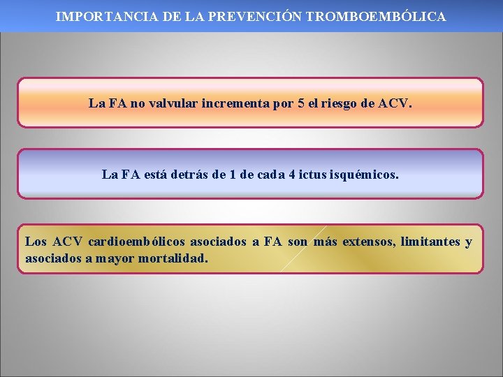 IMPORTANCIA DE LA PREVENCIÓN TROMBOEMBÓLICA La FA no valvular incrementa por 5 el riesgo