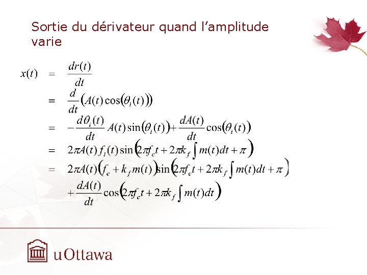 Sortie du dérivateur quand l’amplitude varie 