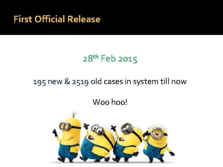 First Official Release 28 th Feb 2015 195 new & 2519 old cases in