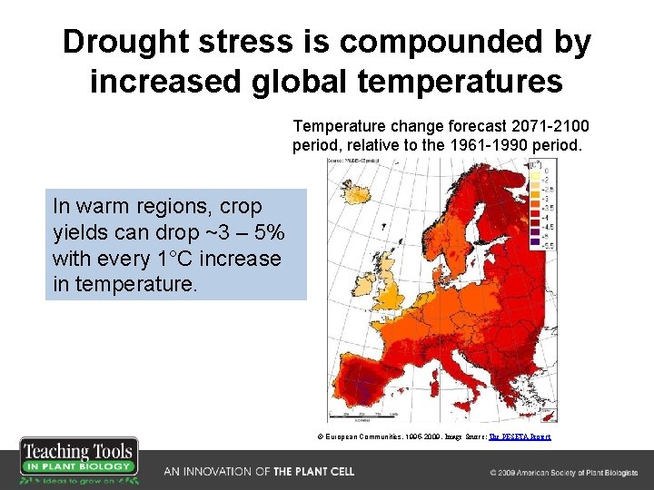 Drought stress is compounded by increased global temperatures Temperature change forecast 2071 -2100 period,