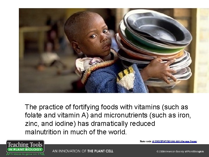 The practice of fortifying foods with vitamins (such as folate and vitamin A) and