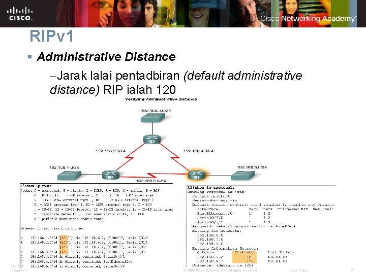 RIPv 1 § Administrative Distance –Jarak lalai pentadbiran (default administrative distance) RIP ialah 120