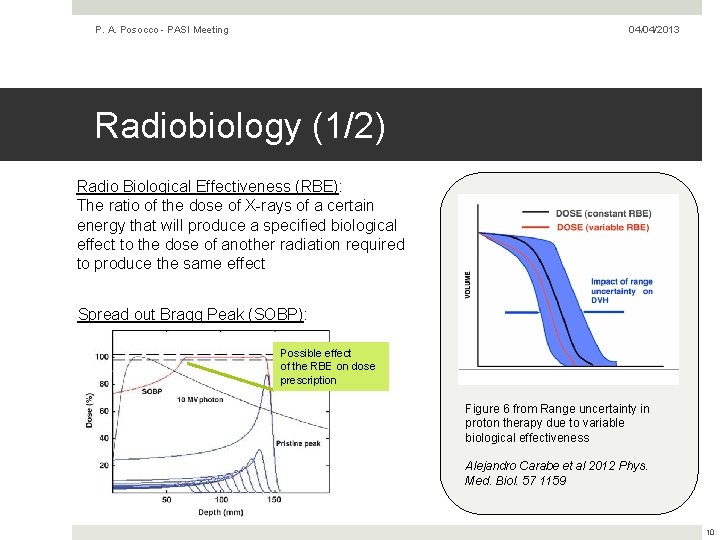 P. A. Posocco - PASI Meeting 04/04/2013 Radiobiology (1/2) Radio Biological Effectiveness (RBE): The