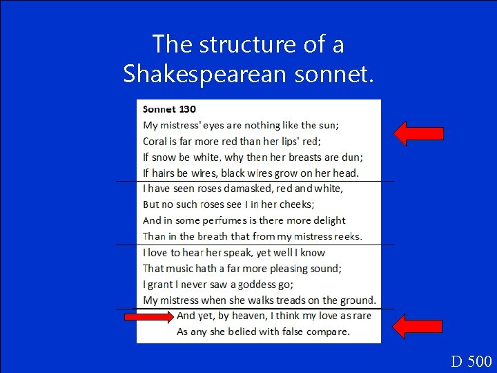 The structure of a Shakespearean sonnet. D 500 