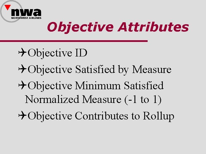 Objective Attributes QObjective ID QObjective Satisfied by Measure QObjective Minimum Satisfied Normalized Measure (-1