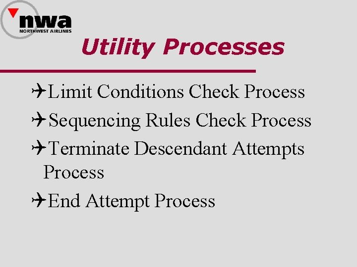 Utility Processes QLimit Conditions Check Process QSequencing Rules Check Process QTerminate Descendant Attempts Process