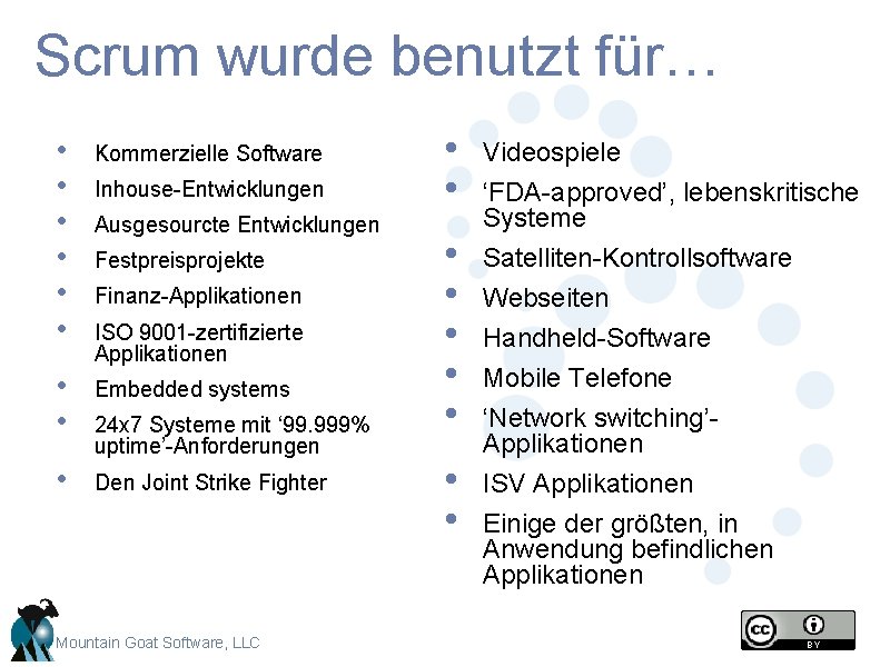 Scrum wurde benutzt für… • • • Kommerzielle Software • • Embedded systems • Scrum wurde benutzt für… • • • Kommerzielle Software • • Embedded systems •