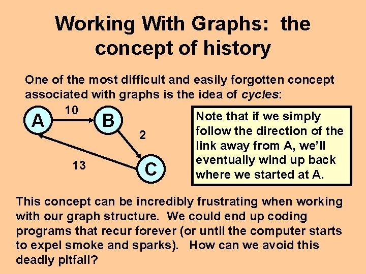 Working With Graphs: the concept of history One of the most difficult and easily