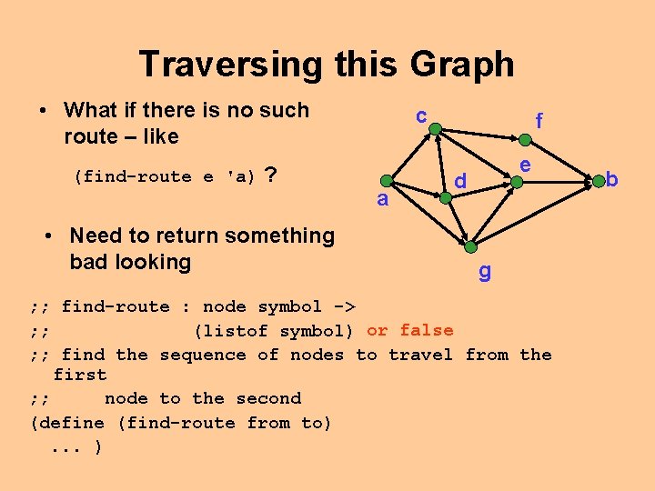 Traversing this Graph • What if there is no such route – like (find-route