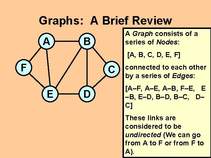 Graphs: A Brief Review A A Graph consists of a series of Nodes: B