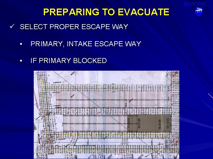 PREPARING TO EVACUATE ü SELECT PROPER ESCAPE WAY • PRIMARY, INTAKE ESCAPE WAY •
