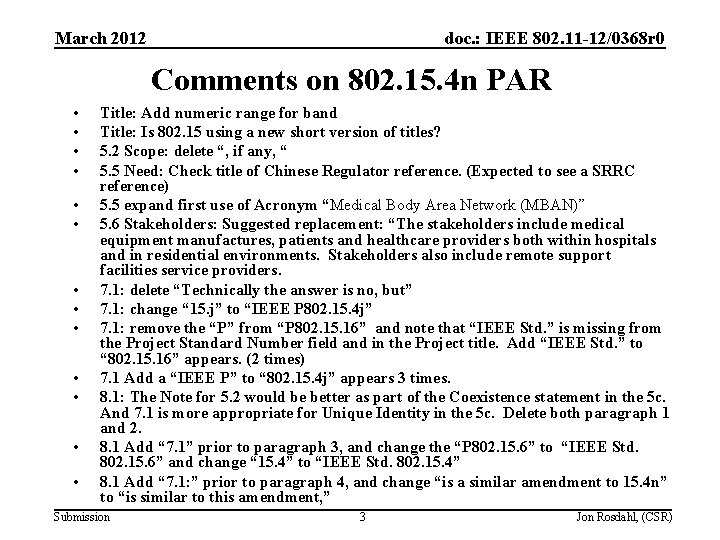 March 2012 doc. : IEEE 802. 11 -12/0368 r 0 Comments on 802. 15.