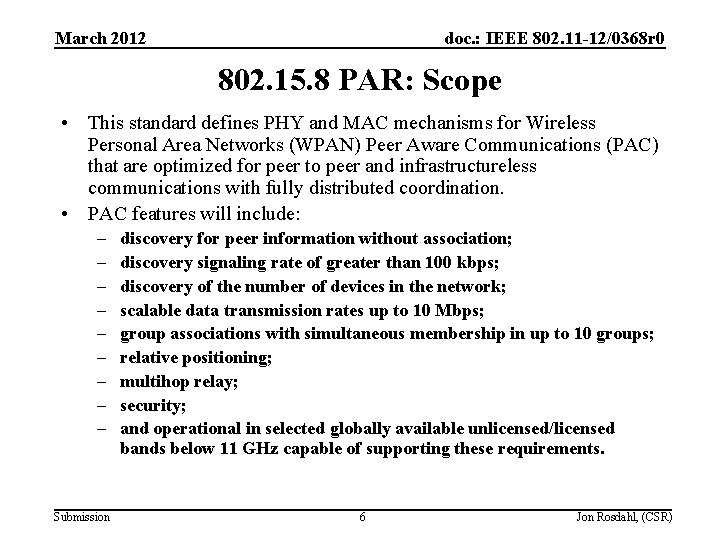 March 2012 doc. : IEEE 802. 11 -12/0368 r 0 802. 15. 8 PAR: