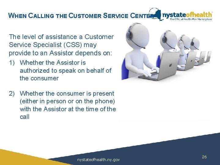 WHEN CALLING THE CUSTOMER SERVICE CENTER The level of assistance a Customer Service Specialist