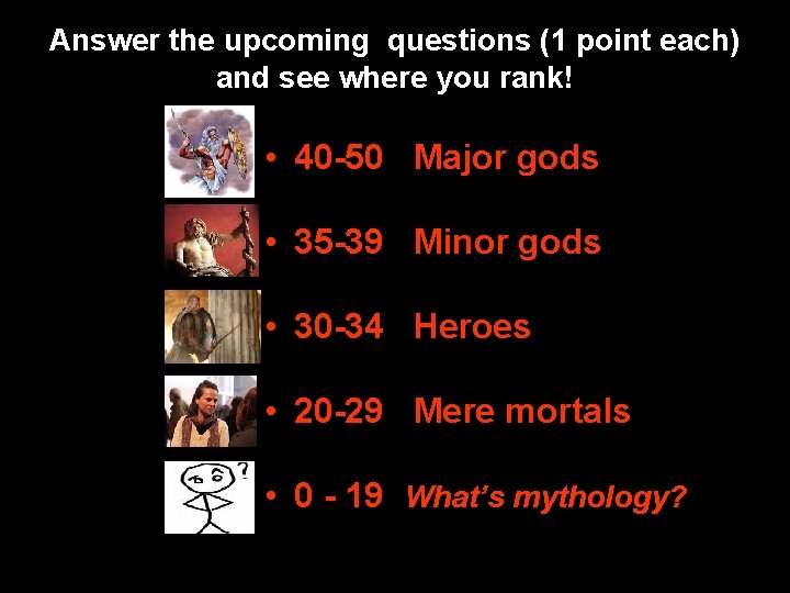Answer the upcoming questions (1 point each) and see where you rank! • 40 Answer the upcoming questions (1 point each) and see where you rank! • 40