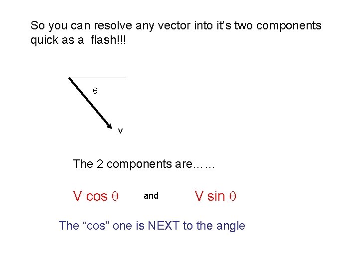 So you can resolve any vector into it’s two components quick as a flash!!!