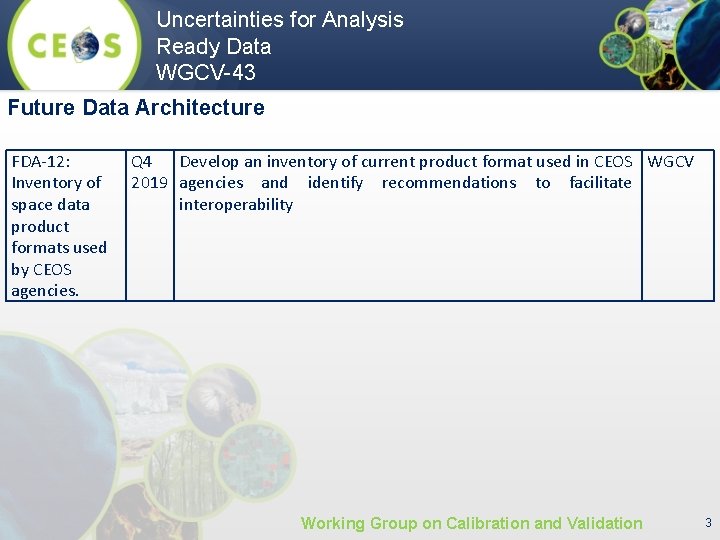 Uncertainties for Analysis Ready Data WGCV-43 Future Data Architecture FDA-12: Inventory of space data