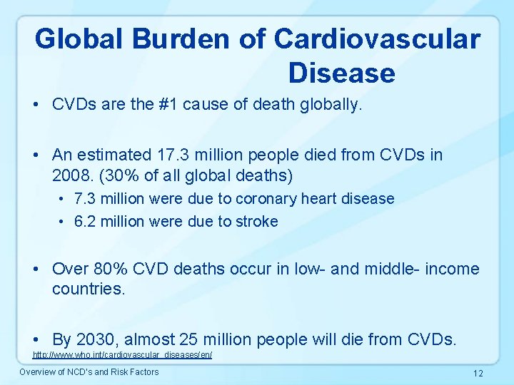 Global Burden of Cardiovascular Disease • CVDs are the #1 cause of death globally.
