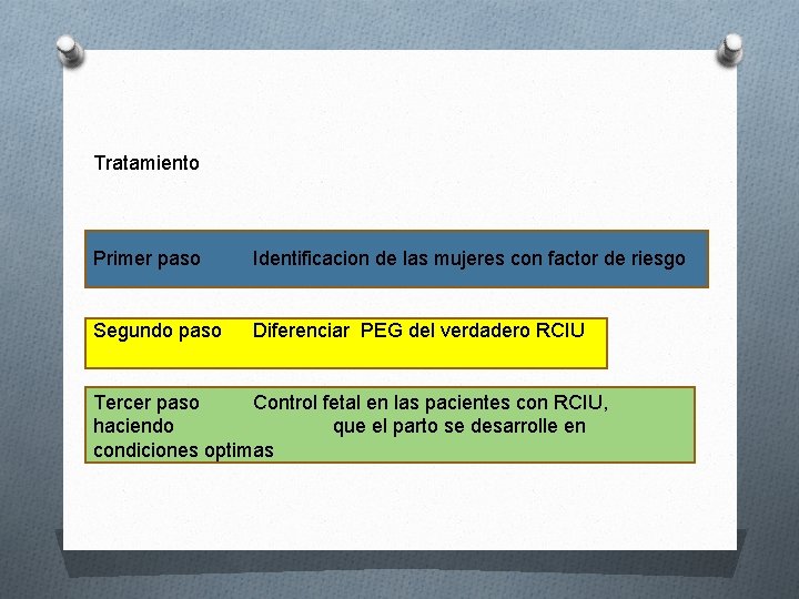 Tratamiento Primer paso Identificacion de las mujeres con factor de riesgo Segundo paso Diferenciar