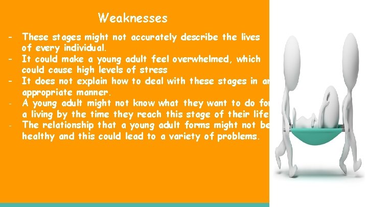 Weaknesses - These stages might not accurately describe the lives of every individual. It