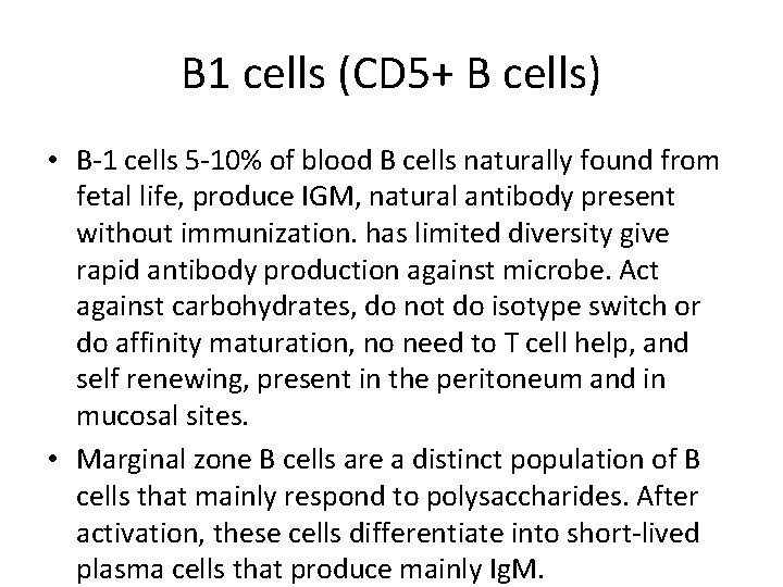 B 1 cells (CD 5+ B cells) • B-1 cells 5 -10% of blood