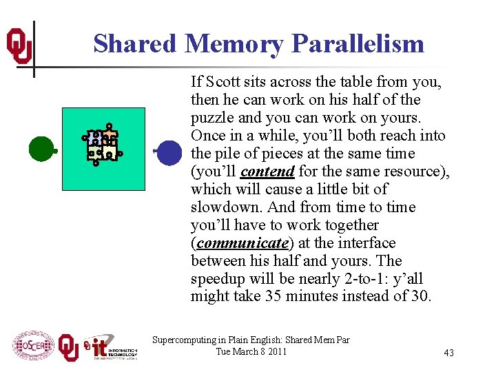 Shared Memory Parallelism If Scott sits across the table from you, then he can