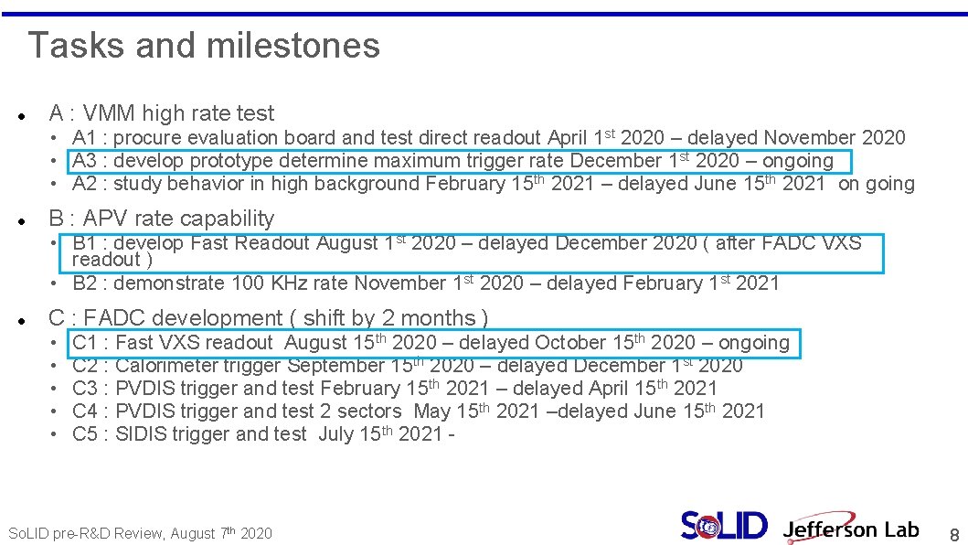 Tasks and milestones A : VMM high rate test • A 1 : procure