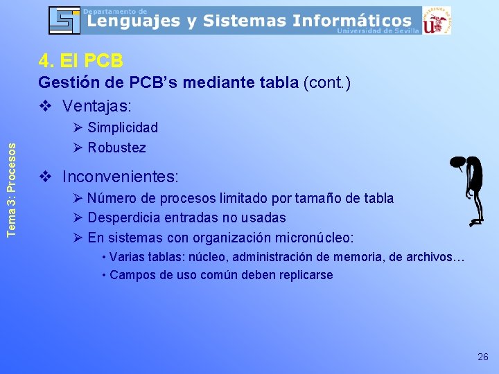 4. El PCB Tema 3: Procesos Gestión de PCB’s mediante tabla (cont. ) v