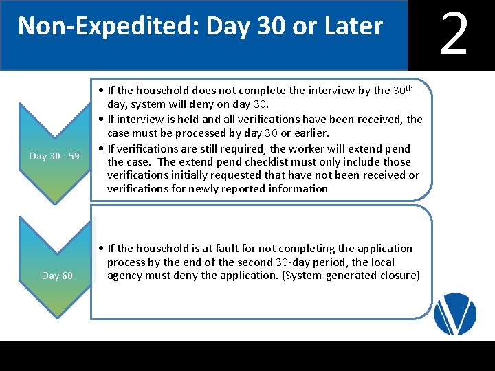 Non-Expedited: Day 30 or Later Day 30 - 59 • If the household does