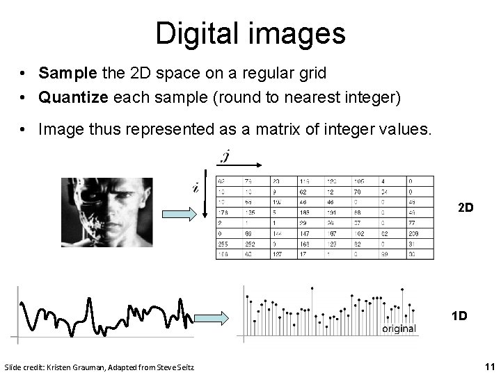 Digital images • Sample the 2 D space on a regular grid • Quantize Digital images • Sample the 2 D space on a regular grid • Quantize