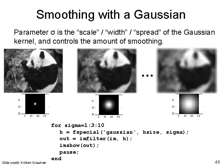 Smoothing with a Gaussian Parameter σ is the “scale” / “width” / “spread” of Smoothing with a Gaussian Parameter σ is the “scale” / “width” / “spread” of