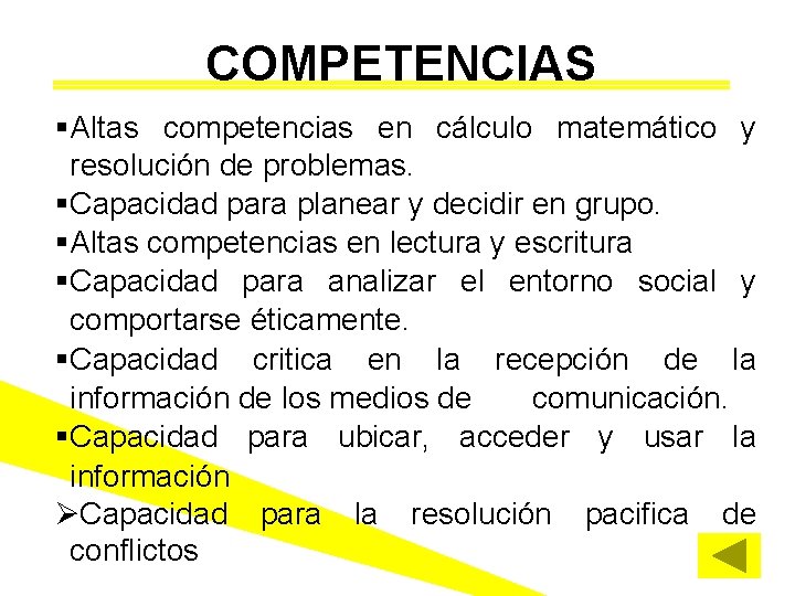 COMPETENCIAS §Altas competencias en cálculo matemático y resolución de problemas. §Capacidad para planear y