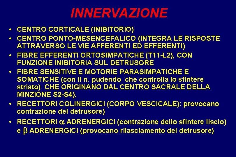 INNERVAZIONE • CENTRO CORTICALE (INIBITORIO) • CENTRO PONTO-MESENCEFALICO (INTEGRA LE RISPOSTE ATTRAVERSO LE VIE