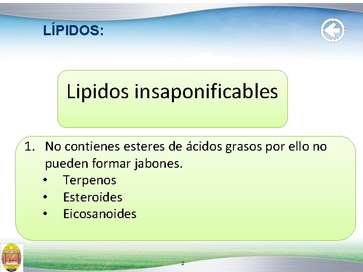 LÍPIDOS: Lipidos insaponificables 1. No contienes esteres de ácidos grasos por ello no pueden