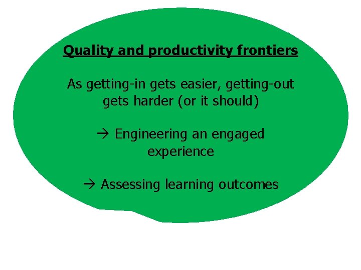 Quality and productivity frontiers As getting-in gets easier, getting-out gets harder (or it should)