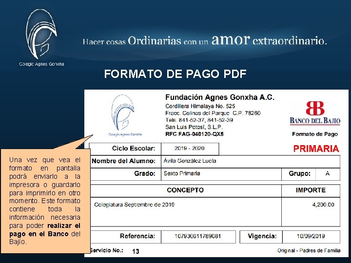 FORMATO DE PAGO PDF Una vez que vea el formato en pantalla podrá enviarlo