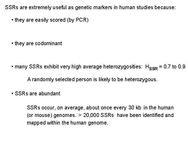 SSRs are extremely useful as genetic markers in human studies because: • they are