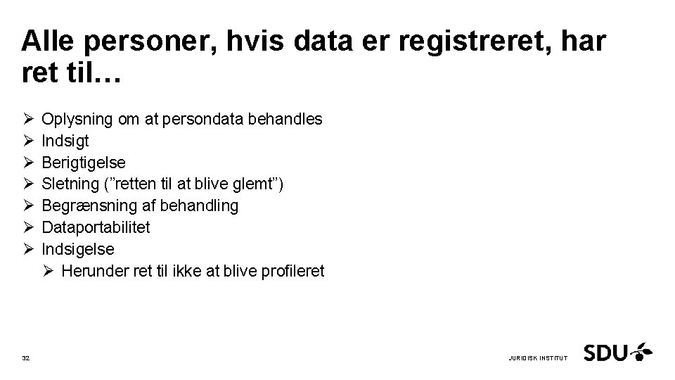 Alle personer, hvis data er registreret, har ret til… Ø Ø Ø Ø 32