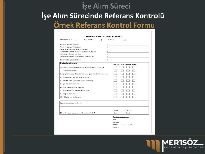 İşe Alım Sürecinde Referans Kontrolü Örnek Referans Kontrol Formu 