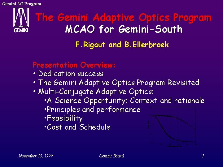 Gemini AO Program The Gemini Adaptive Optics Program MCAO for Gemini-South F. Rigaut and Gemini AO Program The Gemini Adaptive Optics Program MCAO for Gemini-South F. Rigaut and