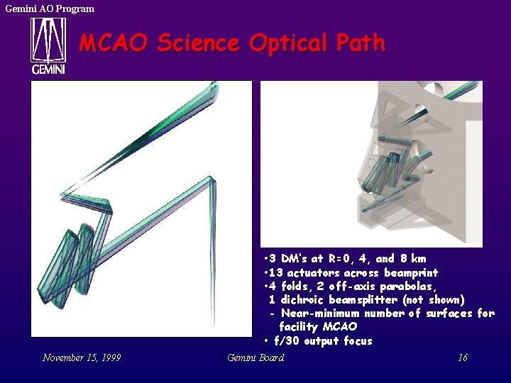 Gemini AO Program MCAO Science Optical Path • 3 DM’s at R=0, 4, and Gemini AO Program MCAO Science Optical Path • 3 DM’s at R=0, 4, and