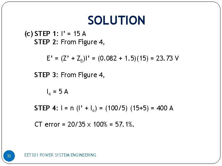 SOLUTION (c) STEP 1: I’ = 15 A STEP 2: From Figure 4, E’
